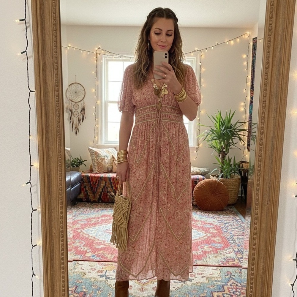 Anthropologie Forever That Girl Duster Top Kimono‎ M Paisley Floral Smocked NWT